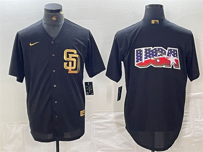 Men's San Diego Padres Black Team Big Logo Cool Base Stitched Baseball Jersey